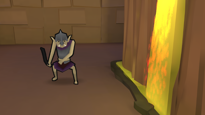 A Goblin standing next to some lava.